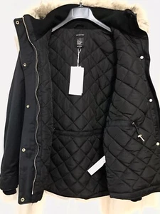 ZARA Trafaluc Outerwear Fur Trim Hood Quilt Lined Black Parka Jacket M NWT $119 - Picture 1 of 8