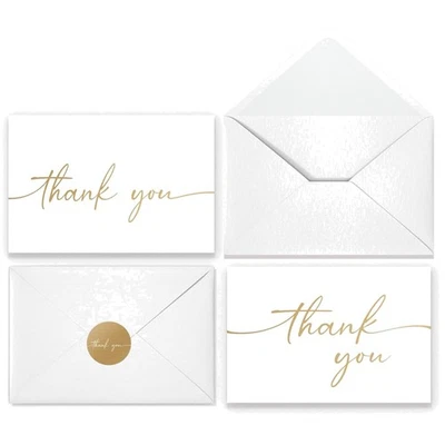 Универсальные матовые золотые фольгированные благодарственные открытки упаковка 100 шт. - идеально подходят для свадеб и многого другого - Изображение 1 из 4