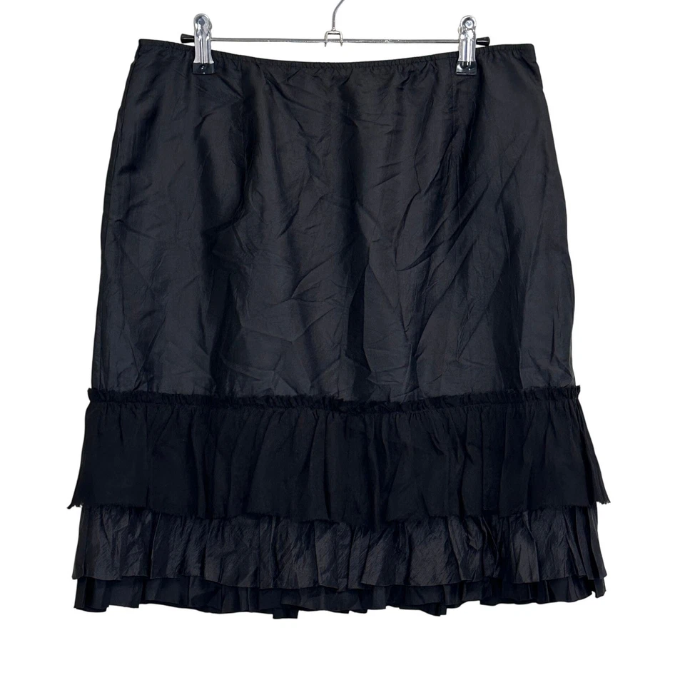 Falda Eileen Fisher 100 % seda tafetán con volantes negra talla pequeña cintura 30" Foto 1 de 4