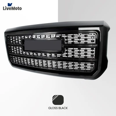Front Bumper Grille For 2015-2019 GMC Sierra 2500 HD 3500 HD Gloss Black Denali Foto 1 de 4