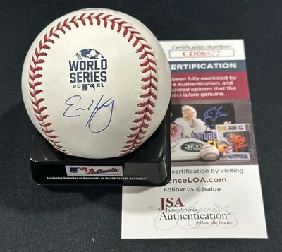Eric Young Firmado Serie Mundial 2021 Béisbol Autografiado Auto Bravos Certificado de Autenticidad JSA Foto 1 de 2