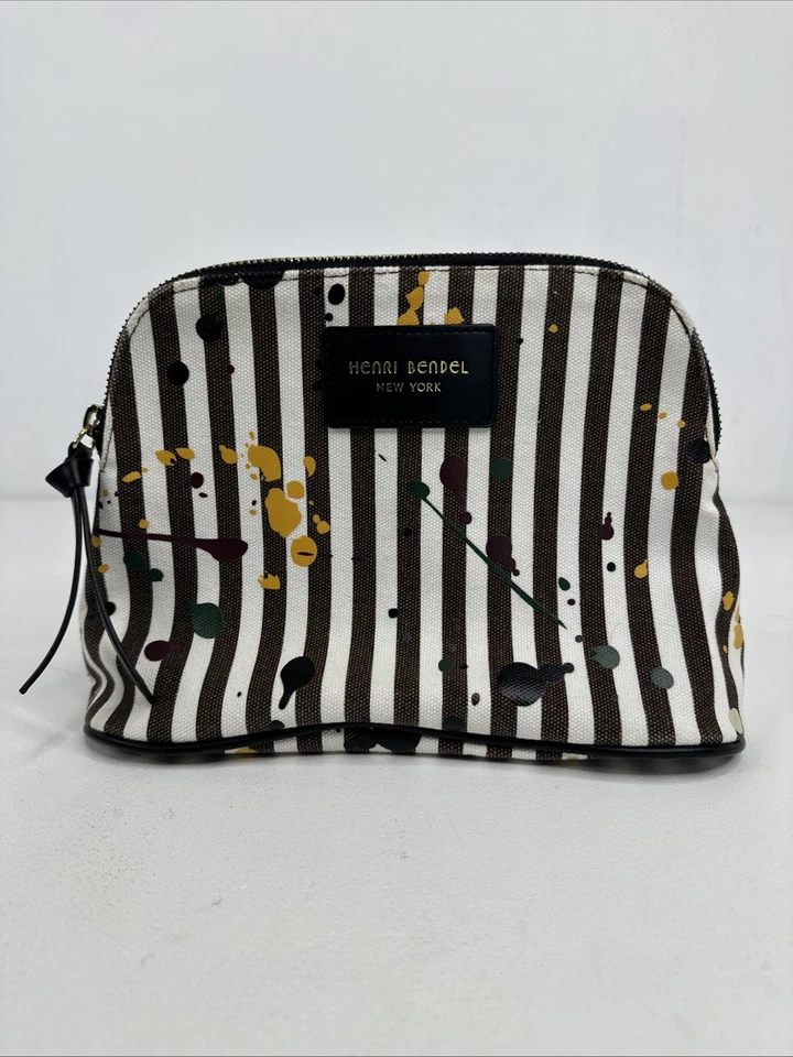 Estuche de cosméticos Henry Bendel New York Splatter blanco marrón a rayas   Foto 1 de 4