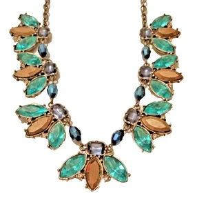Lia Sophia Bee Statement Necklace Amber Color Aqua & Blue Signed 18” - Picture 1 of 22