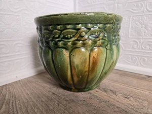1920er McCoy gemischtes geripptes großes Jardinere in grün gold braun Übertopf Keramik - Bild 1 von 9