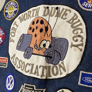 Vtg 70’s Texas Patched Denim Vest Hot Rod Racing Swap Meet Chainstitch - Picture 1 of 14