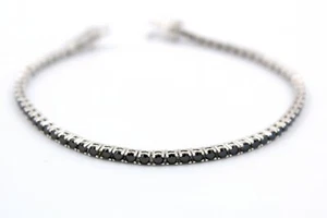 Bracciale Tennis Uomo Pietre Nere Zirconi Argento 925 Varie Misure Gioielli - Foto 1 di 3