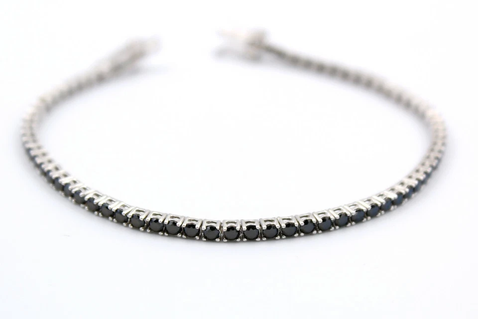 Bracciale Tennis Uomo Pietre Nere Zirconi Argento 925 Varie Misure Gioielli  - Immagine 1 di 3