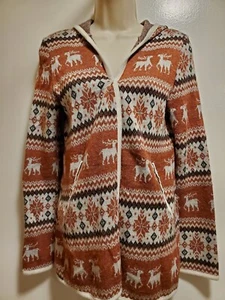 Junior Woman's Open Front Hooded Sweater Size Medium With Pockets By PAPAYA Vtg - Picture 1 of 13