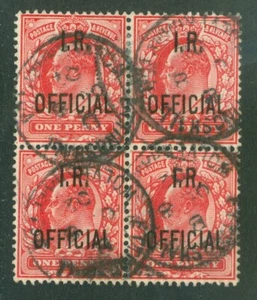 SG O21 1d scarlet IR official block of 4. Good to fine used - Picture 1 of 1