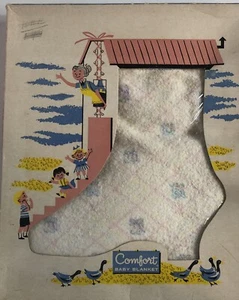 Vintage Baby Blanket ~ 30”x40” ~ Cotton ~Satin Trim ~ White w/Print~ Made in USA - Picture 1 of 5