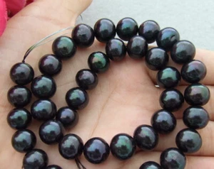 Wholesale Genuine 11-12mm Black Freshwater Cultured Pearl Round Loose Beads 14'' - Picture 1 of 3