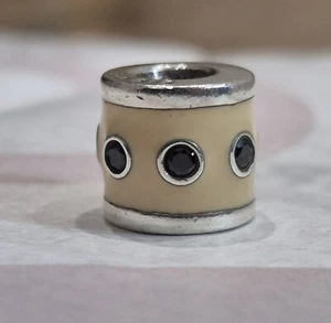 Pandora Sterling Silver Promise Tan / Cream Enamel CZ Barrel Bead Charm 790482EN - Picture 1 of 4