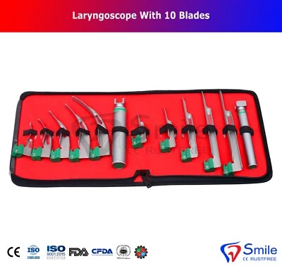 Neu Glasfaser Laryngoskop Mac + Miller Set 10 Klinge & Griffe Hno Anästhesie - Bild 1 von 4