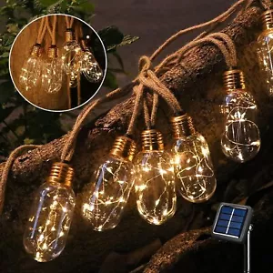 8M LED Solar Lichterkette Hanfseil Lichterkette Beleuchtung Garten Außen Dekor - Bild 1 von 7