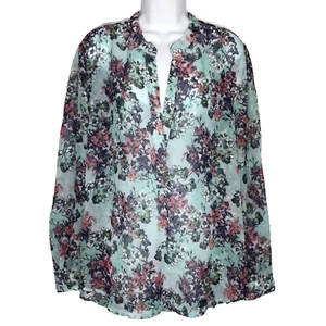 Kut From The Kloth Womens Multicolor Floral Swiss Dot Top Roll Tab Sleeve XL - Picture 1 of 14