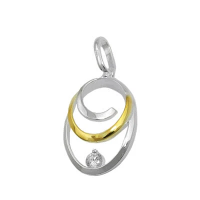 Pendente Ovale con Zirconia 19x13mm Di 925 Argento Parzialmente Dorato Collana - Immagine 1 di 2