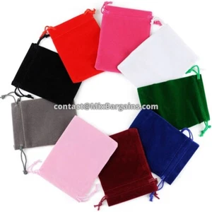 2 (TWO) RANDOM COLORFUL VELVET JEWELRY POUCHES BAGS PURSE WEDDING (2.8x3.6in) - Picture 1 of 17