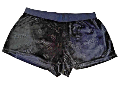 Juicy Couture Black Velour Crown Logo Sleep Shorts Large Sleepwear Y2K Cute - Image 1 of 4