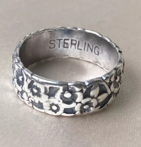 Vintage Ring Sterlingsilber Band Vergissmeinnicht Größe 5,5 - Bild 1 von 11