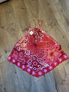 Free People I Dare You Floral Hankerchief Halter Tank Red Purple XL NWT