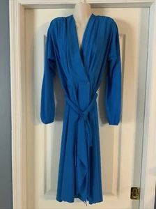 Vintage “Halston III” Blue Chiffon Pleated Wrap Disco Flowy Belted Dress Sz 8 - Picture 1 of 5