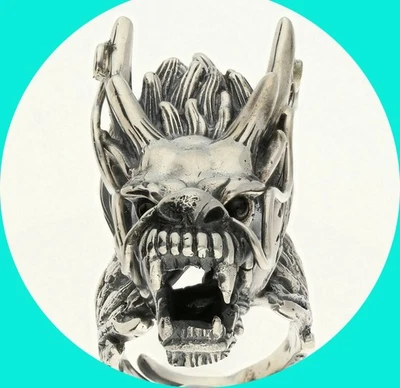 Anillo Cabeza de Dragón de Som Plata de Ley Pesado Mitológico Motociclista 1.51 Ozt Talla 12 Foto 1 de 4