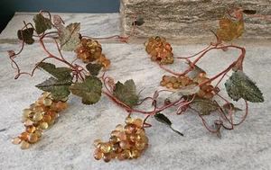 Vintage MCM Lucite Acrylic Amber Tone Grapes Clusters Garland with Leaves - Picture 1 of 12