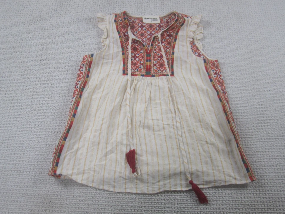 Top Savanna Jane Mezcla de Lino Bordado Sin Mangas Pequeño Informal Bohemio Foto 1 de 4
