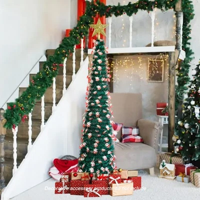 5英尺弹出铅笔圣诞树带50个LED灯和支架圣诞家居装饰 — 第 1/4 张图片