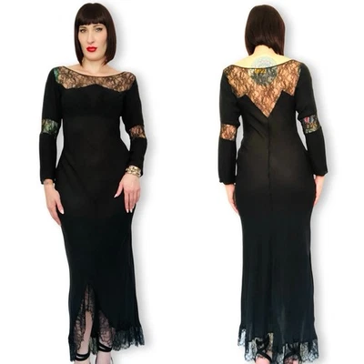 Винтажный 90-х Victoria's Secret 1930-х годов ар-деко черный чистый шелк скольжения платье - Изображение 1 из 4