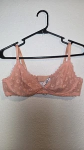Vintage Victoria's Secret Bra Pink Daisy Floral Lace Underwire Unlined Size 36DD - Picture 1 of 11