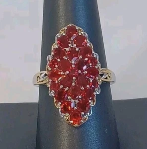 Women's Ring (9) Mexican Cherry Fire Opal Vermell YG & Platinum Over SS 4.10 Ctw - Picture 1 of 3