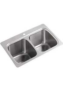 Verse 33" Top-Mount Double-Bowl Kitchen Sink, Stainless Steel, 1 Faucet Hole,... - Picture 1 of 7