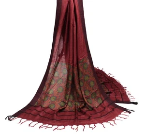 Sushila Vintage Maroon Dupatta Pure Woolen Printed & Woven Soft Long Stole Shawl - Picture 1 of 9