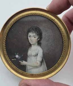 Miniature Jeune Fille Enfant 1799 1800 18th Empire Signée Tourcaty - Bild 1 von 5