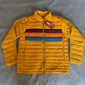 NEW Cotopaxi Fuego Down Jacket Mens Large Yellow Amber Striped Full Zip Puffer - Picture 1 of 20
