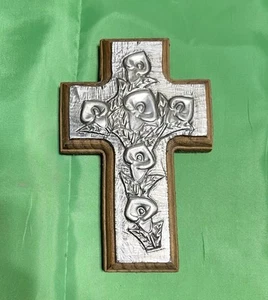 Handmade Pewter On wooden Cross 4”x6” - Picture 1 of 5