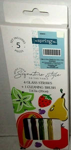 COLORFUL GLASS STRAW SET ~ 7.87" ~ SET OF 4 W/CLEANING BRUSH - Picture 1 of 1