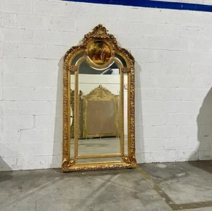 French Style Vintage Gold Floor Mirror 7 Feet Tall Gold Leaf Art Detail - Picture 1 of 9