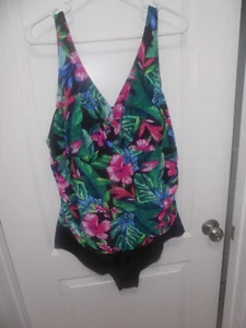 Robby Len Womens Black Multi Color Floral One Piece Swimsuit Size 24W NEW - Picture 1 of 3