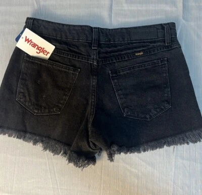 Pantalón corto de mezclilla Wrangler vintage tiro alto Distress para mujer talla 4/27 negro lavado nuevo con etiquetas Foto 1 de 4