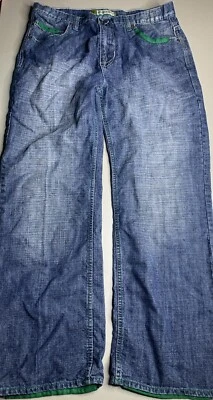 Vintage Baggy Men's PJ Mark Jeans Green Trim |  Y2K Size 36x32 Hiphop Grunge Foto 1 de 4