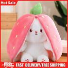 25CM Reversible Bunny Rabbit Strawberry Toy with Zipper Pillow Decor Easter Gift
