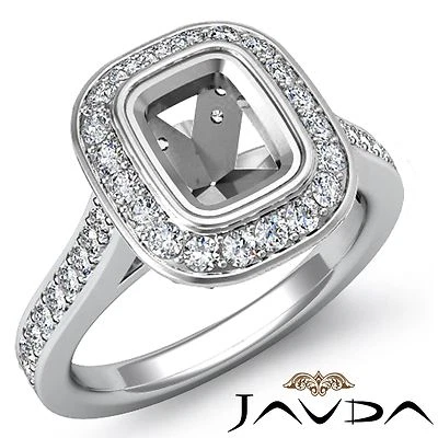 Halo Cushion Semi Mount Diamond Engagement Bezel Set Ring 14k White Gold 0.5Ctw - Image 1 of 4