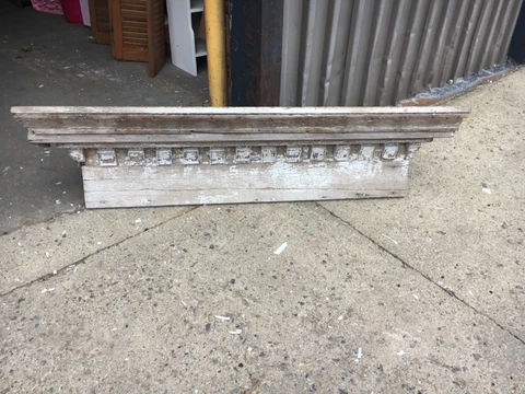 c1850 window header pediment dentil molding detail 63.5 x 14” x 8.5” worn patina Cover