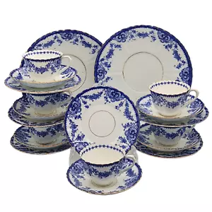 Antique Blue & White English China Tea Set c1900 - Cups Trios Cake Plates 20 Pcs - Picture 1 of 24