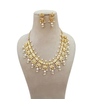 Conjunto de collar de diseñador tradicional de perlas y polki de Bollywood para fiesta de boda joyería Foto 1 de 4