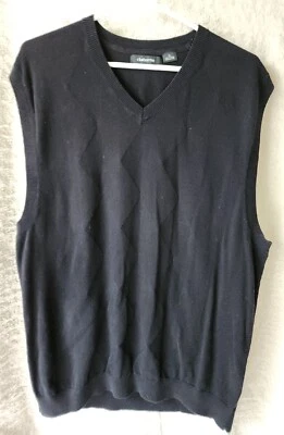 Claiborne Mens Solid Black Sweater Vest VNeck Argyle Diamond Pattern Sz XL - Image 1 of 4