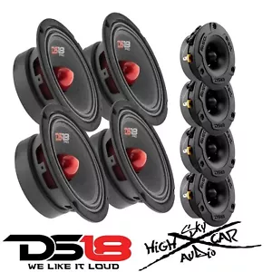 4 DS18 PRO-GM6B 6.5" Midrange Car Speakers 4 PRO-TWX1/BK Aluminum Super Tweeters