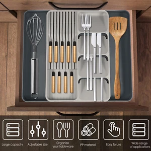 Flatware Organizer Plastic Silverware Drawer Organizer Expandable Utensil* - Picture 1 of 11
